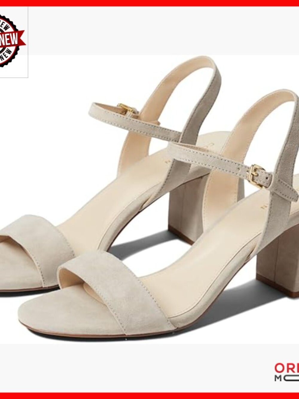 Leather Block Heel Sandals with Ankle Strap, Padded Comfort